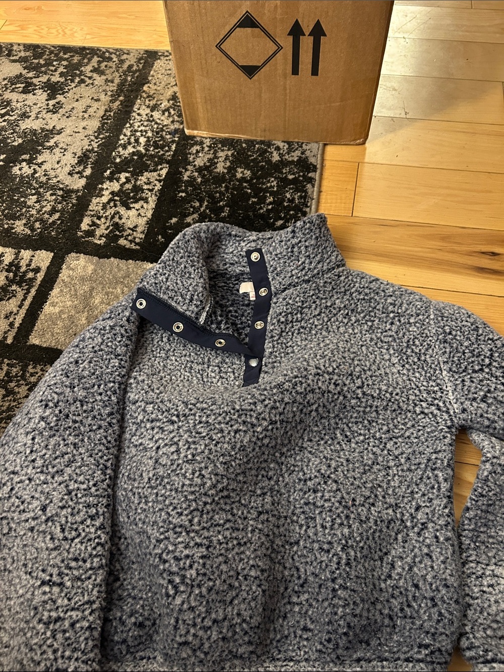 SO Plush Bouclé Snap-Front Turtleneck Sweater - Blue